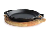 Brizoll Servierpfanne aus Gusseisen 24 cm H-2,5 cm mit Servierbrett