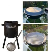 ROBARI Feuerofen + Gusseisen Kasan 12 L mit Grilldeckel +...