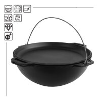 Utschak mit 2 Ablagen + Gusseisen Kasan 10 L. mit Pfannendeckel KAZAN WOK Set