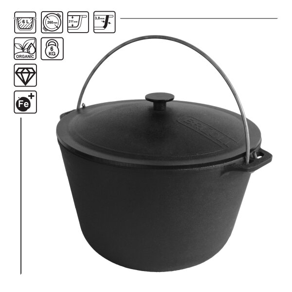 Kochtopf mit Bügel aus Gusseisen 6 Liter