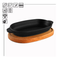 Ovale Pfanne aus Gusseisen 18 x10 x 2,5 cm mit Holzbrett...